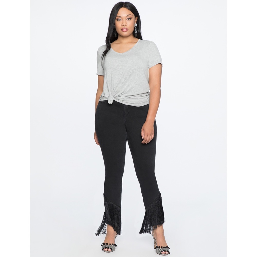 Eloquii high rise fringe hem black skinny jeans